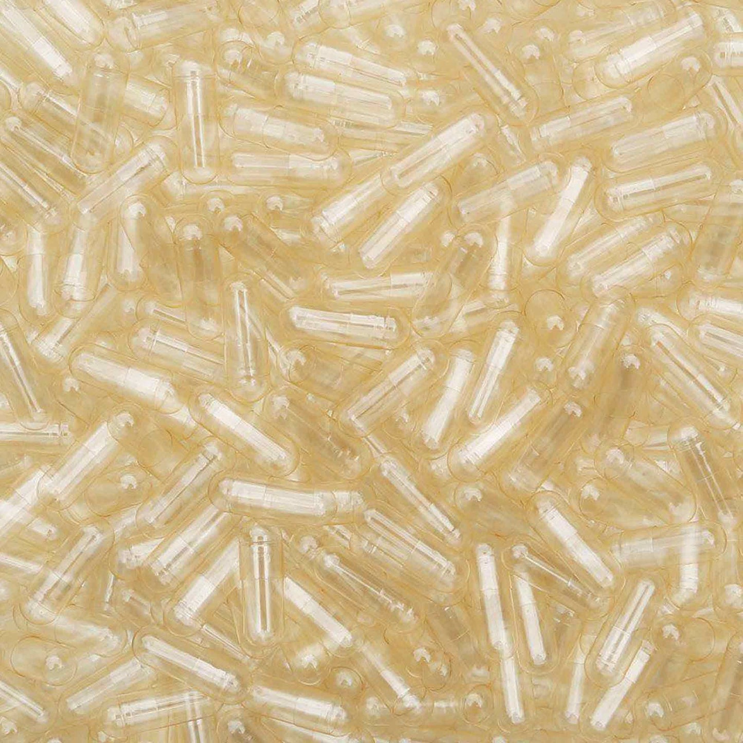 Set of 100 empty vegan size 0 clear vegetable capsules for supplements, suitable for health and beauty nutritional use.