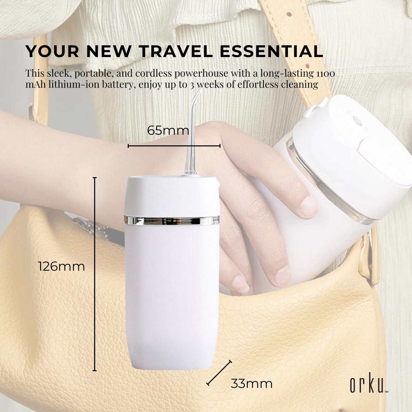 White Hlpmedical Mini Water Flosser, rechargeable cordless oral irrigator for travel and personal oral care.