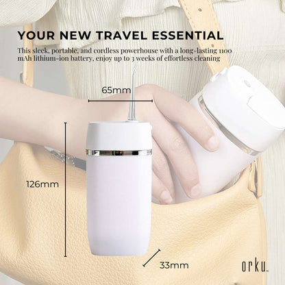 White Hlpmedical Mini Water Flosser, rechargeable cordless oral irrigator for travel and personal oral care.