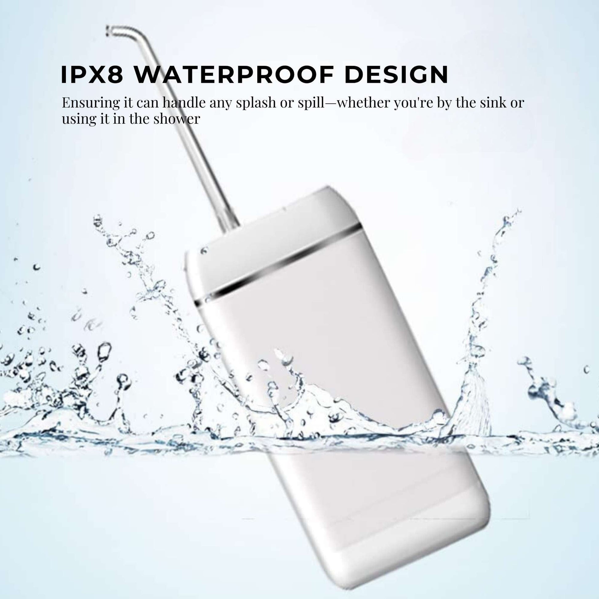 White Hlpmedical mini water flosser, rechargeable cordless oral irrigator for travel and oral hygiene cleaning.