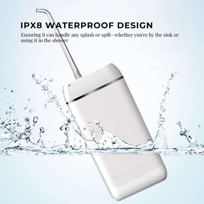 White Hlpmedical mini water flosser, rechargeable cordless oral irrigator for travel and oral hygiene cleaning.