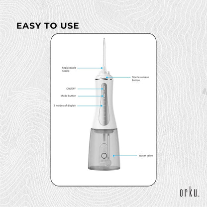 Hlpmedical Orku portable oral irrigator flosser with 350ml water tank, rechargeable dental teeth cleaner, personal oral care device
