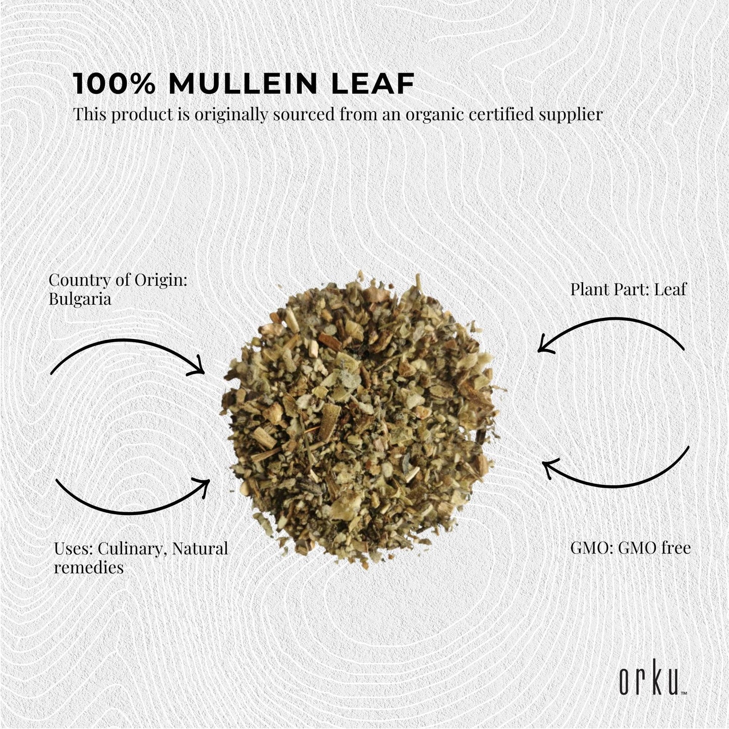 Dried organic mullein leaf from Hlpmedical, 50g, herbal supplement for respiratory health and natural wellness.