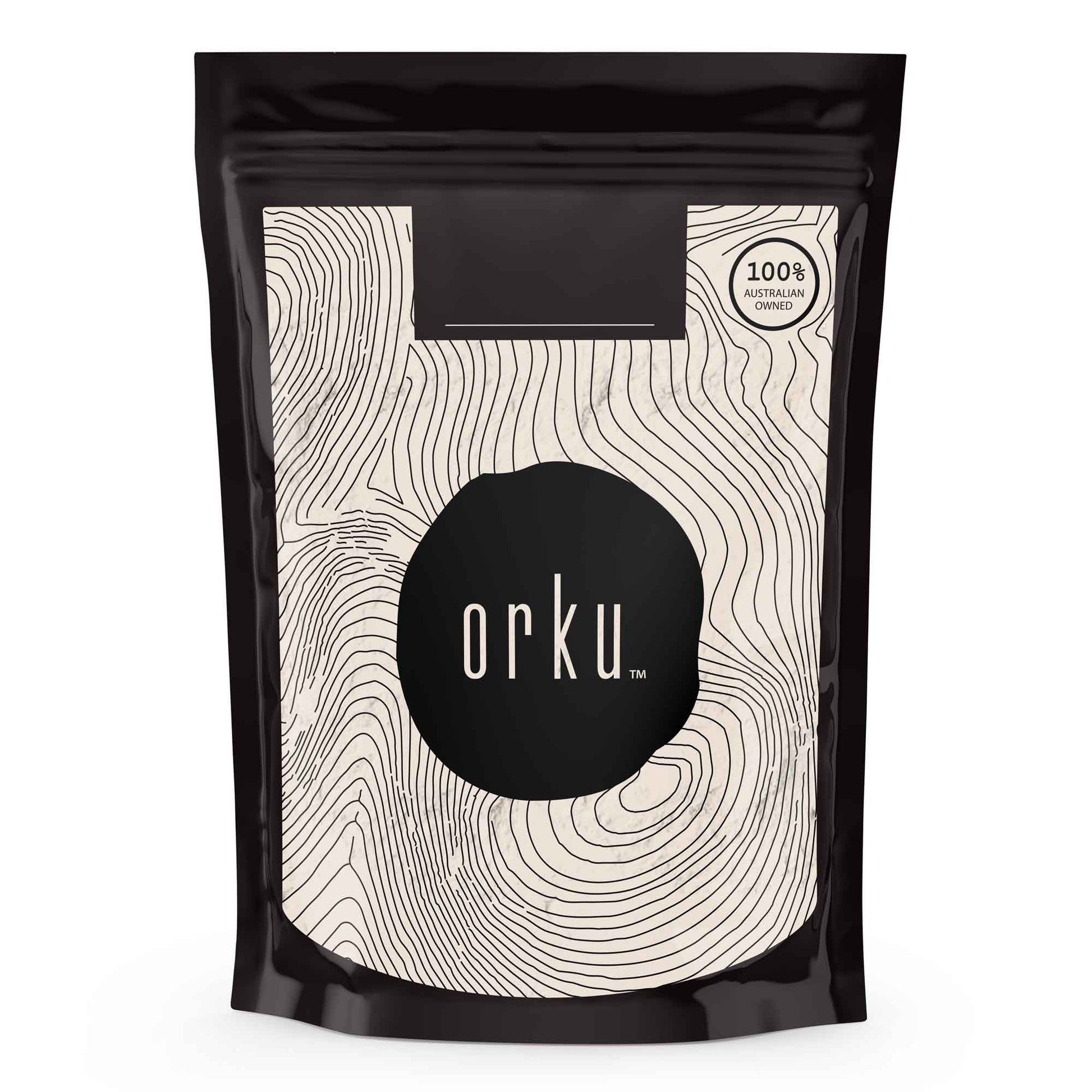 Hlpmedical Orku 2kg Vanilla Whey Protein Isolate powder in bag, nutritional supplement for muscle recovery and fitness nutrition.