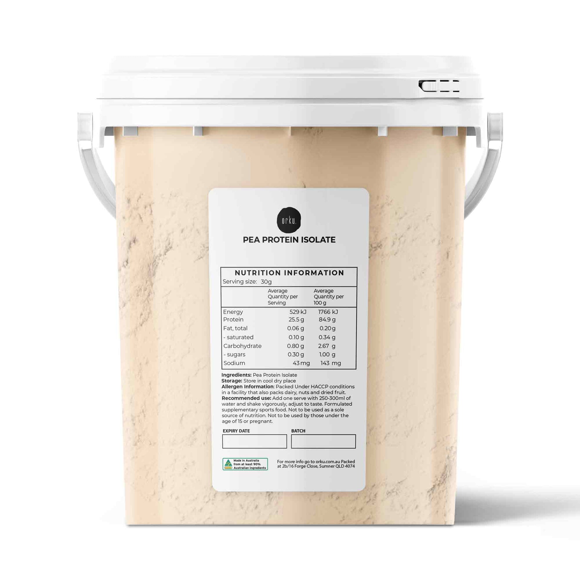 Hlpmedical Orku 700g pea protein isolate powder in a tub, unsweetened plant-based protein supplement for health and nutrition.