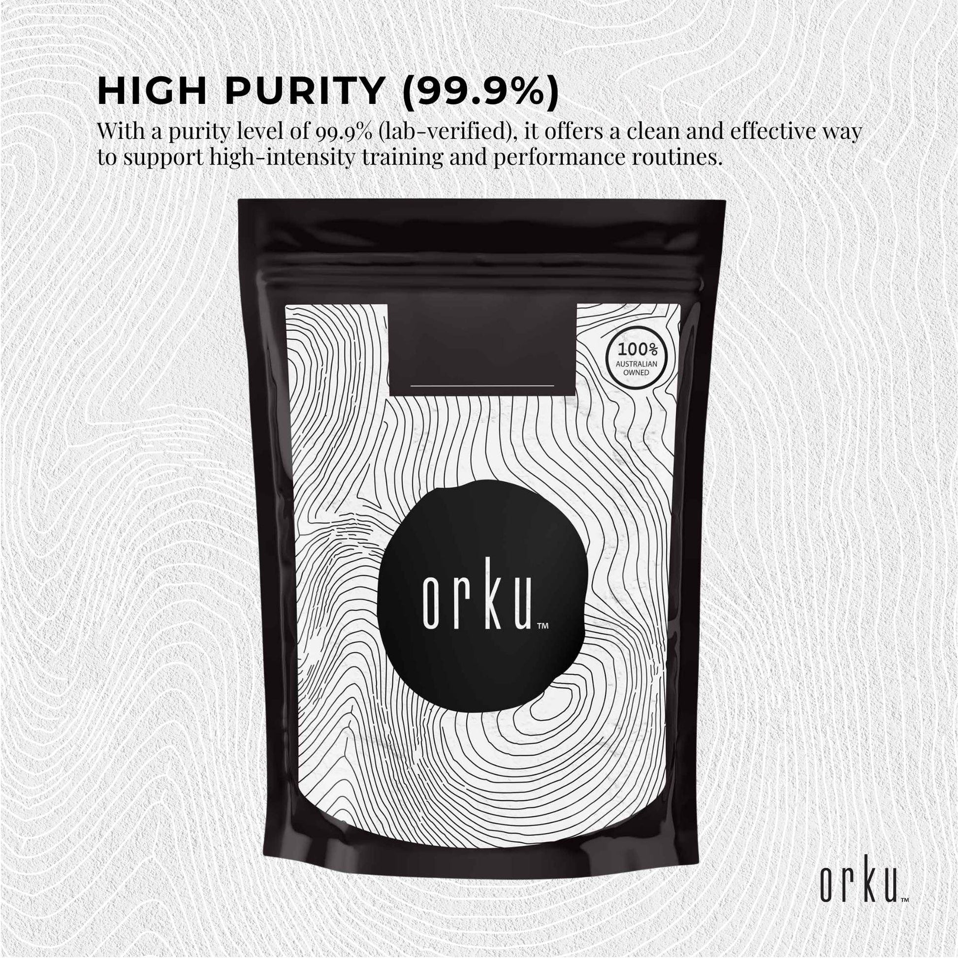 Hlpmedical Orku 2kg Creatine Monohydrate powder, micronized 200 mesh, 99.9% purity, for fitness and muscle support.