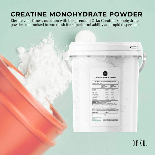 Hlpmedical Orku 800g creatine monohydrate powder tub, 200 mesh micronized, high purity supplement for muscle support and fitness.