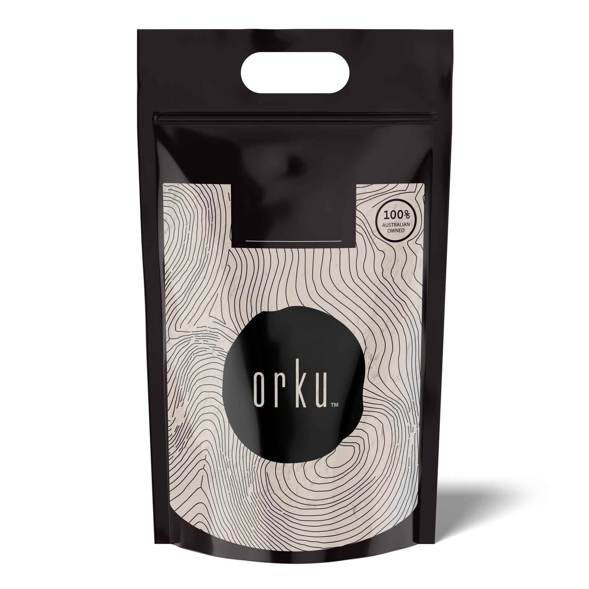 Unflavored Orku 20kg whey protein isolate powder from Hlpmedical in a bulk native bag, used for health and nutritional supplement purposes.