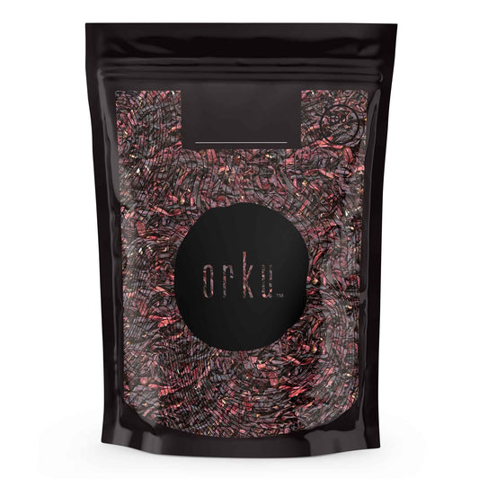 Crushed organic hibiscus rosella flowers in a jar, dried herbal tea supplement by Hlpmedical, ready for brewing.