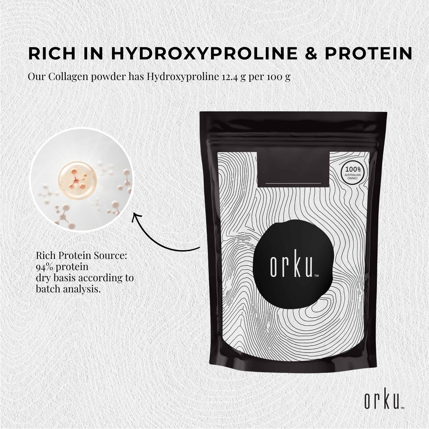 Hlpmedical Orku 100g bovine collagen peptides powder, unflavored hydrolyzed protein supplement for health and beauty use