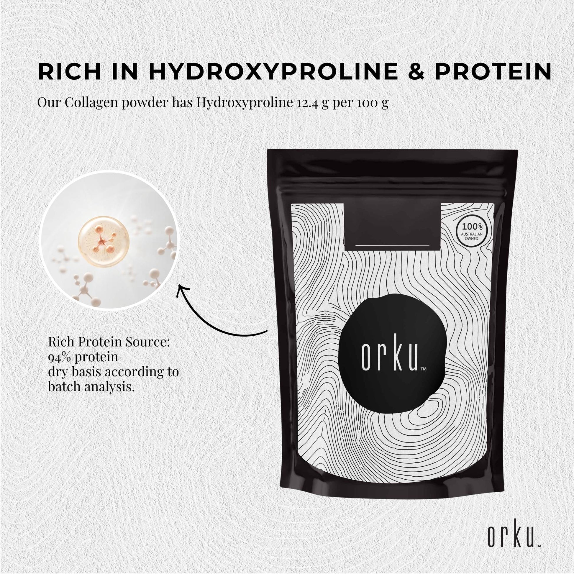 Hlpmedical Orku 100g bovine collagen peptides powder, unflavored hydrolyzed protein supplement for health and beauty use