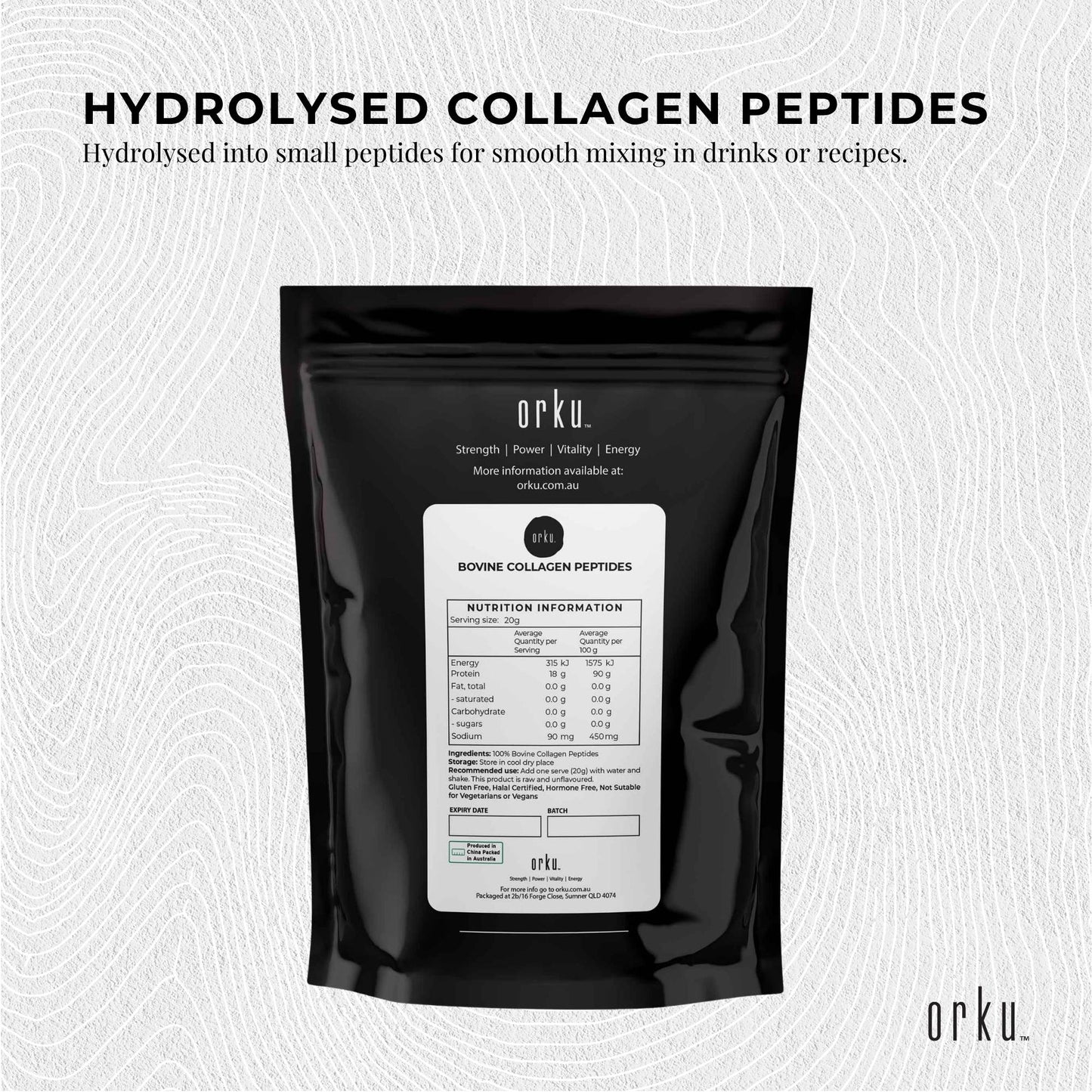 Hlpmedical Orku 400g bovine collagen peptides powder, unflavoured hydrolyzed protein supplement in a jar.