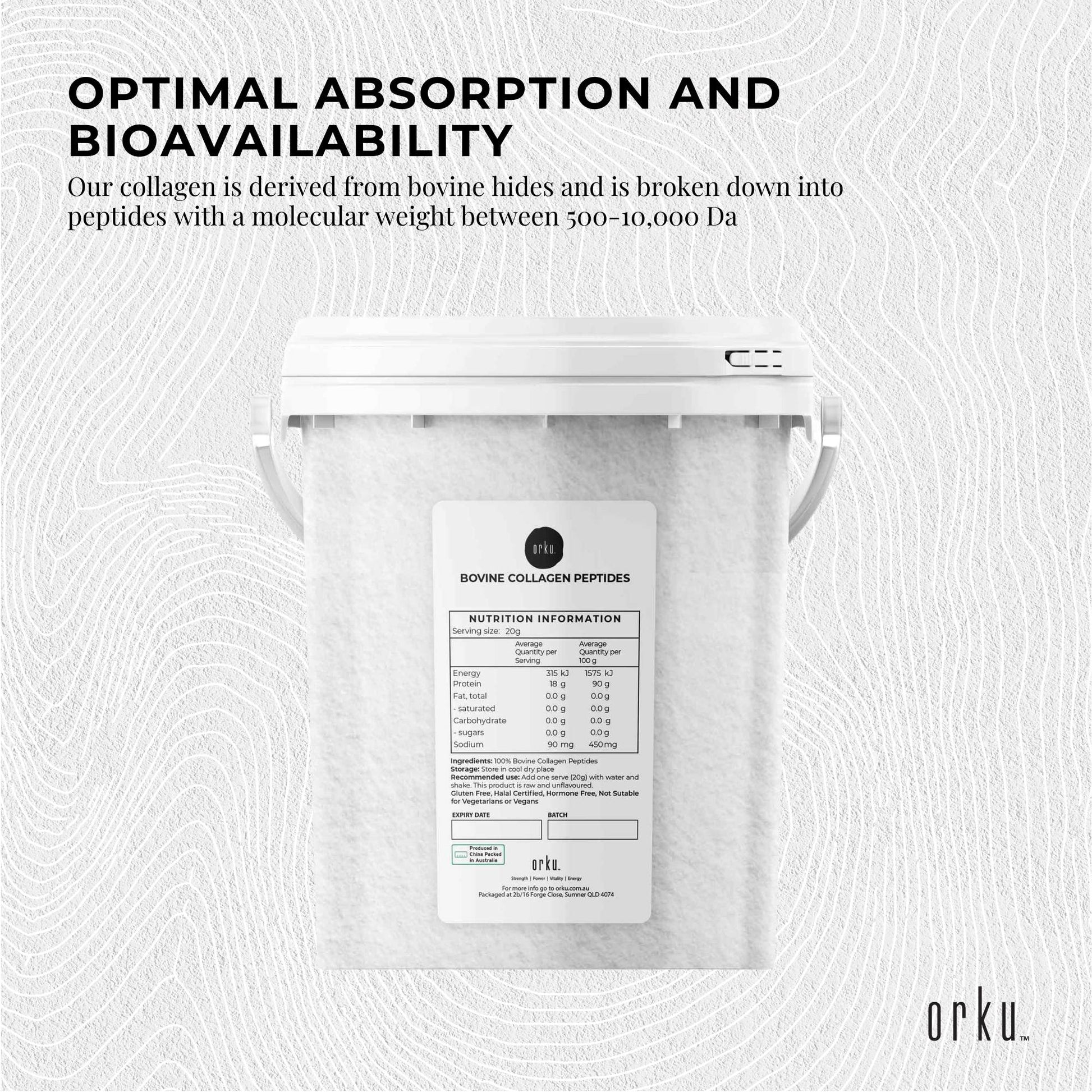 Hlpmedical Orku 600g bovine collagen peptides powder tub, hydrolyzed protein supplement for health and beauty nutrition.
