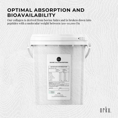 Hlpmedical Orku 600g bovine collagen peptides powder tub, hydrolyzed protein supplement for health and beauty nutrition.