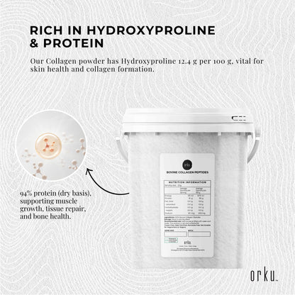 Hlpmedical Orku 600g bovine collagen peptides powder tub, hydrolyzed protein supplement for health and beauty nutrition.