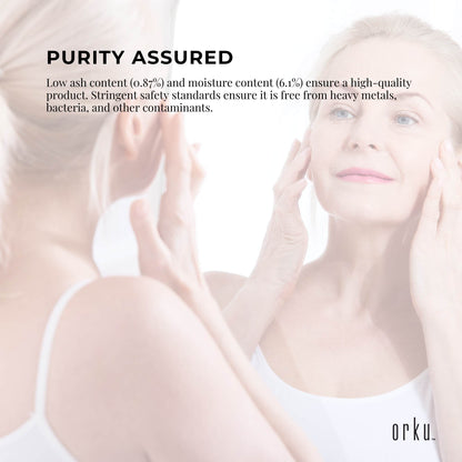 Orku 600g bovine collagen peptides powder tub by Hlpmedical, hydrolyzed protein supplement for health and beauty.