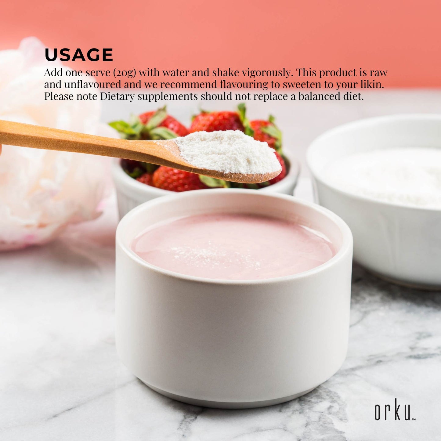 Hlpmedical Orku 600g bovine collagen peptides powder tub, hydrolyzed protein supplement for health and beauty nutrition.