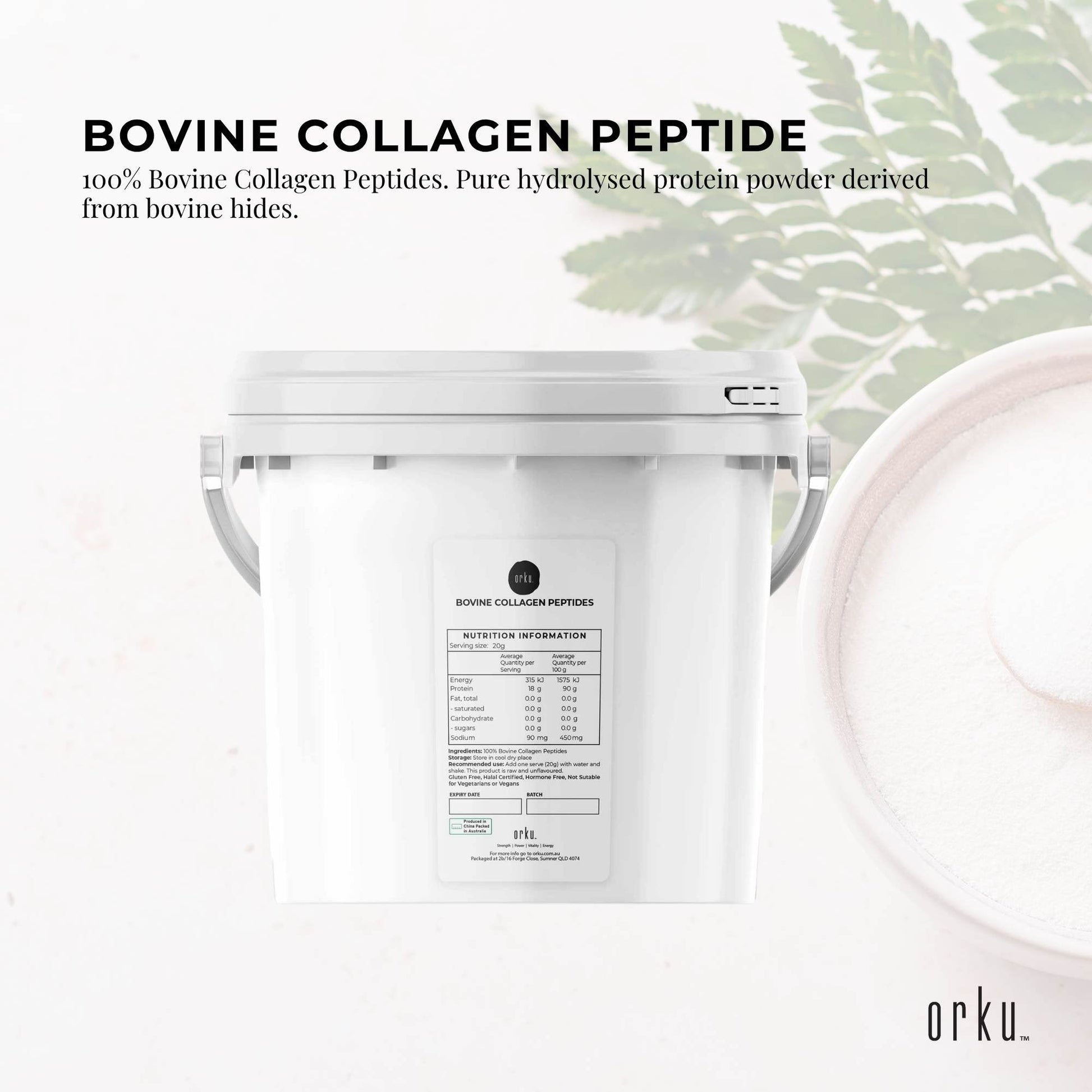 Hlpmedical Orku Bovine Collagen Peptides Powder tub, 2.5kg, hydrolyzed protein supplement for health and beauty nutrition.