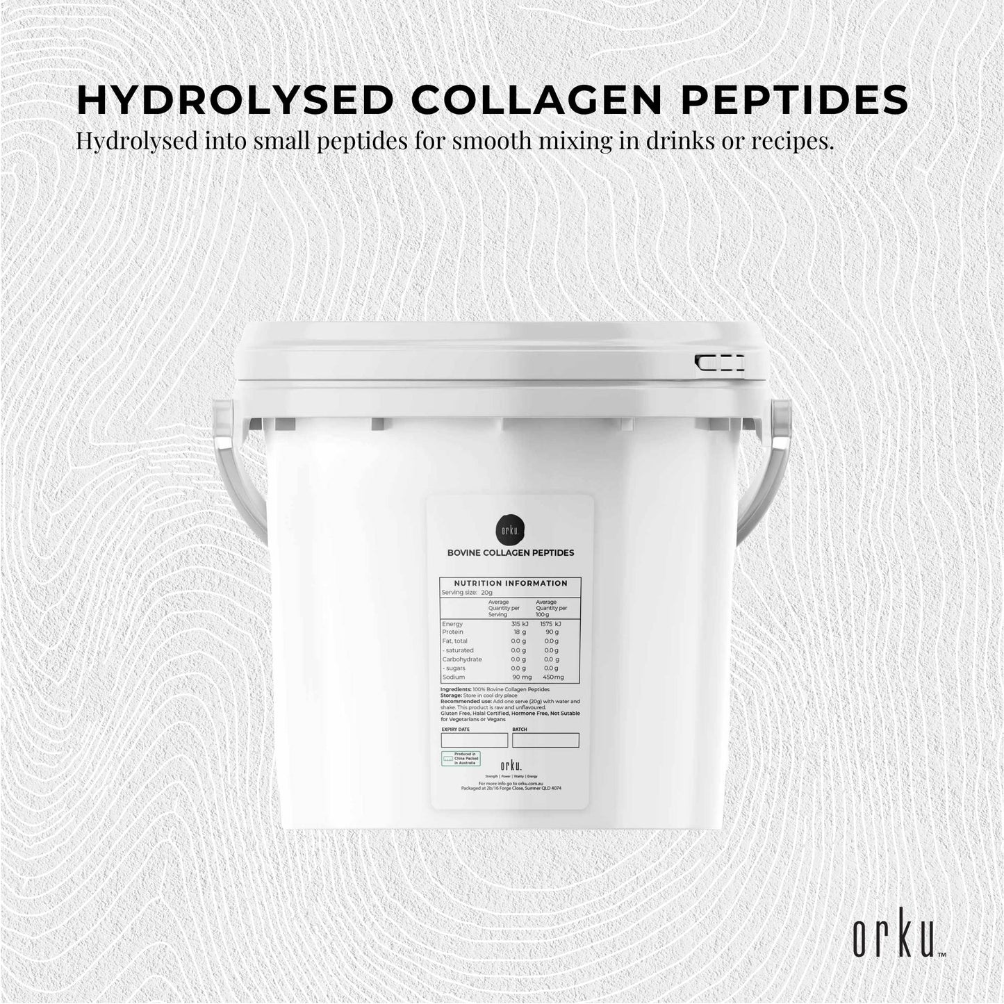 Hlpmedical Orku Bovine Collagen Peptides Powder tub, 2.5kg, hydrolyzed protein supplement for health and beauty nutrition.