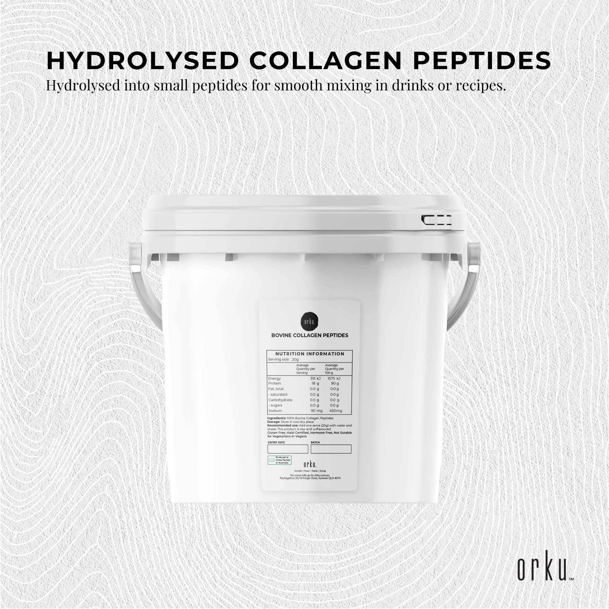 Hlpmedical Orku Bovine Collagen Peptides Powder tub, 2.5kg, hydrolyzed protein supplement for health and beauty nutrition.