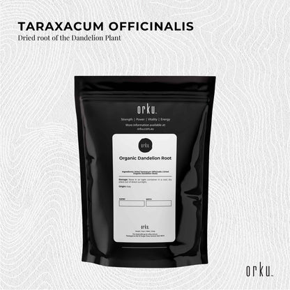Dried organic dandelion root in a jar, herbal tea supplement from Hlpmedical, suitable for brewing or culinary use.
