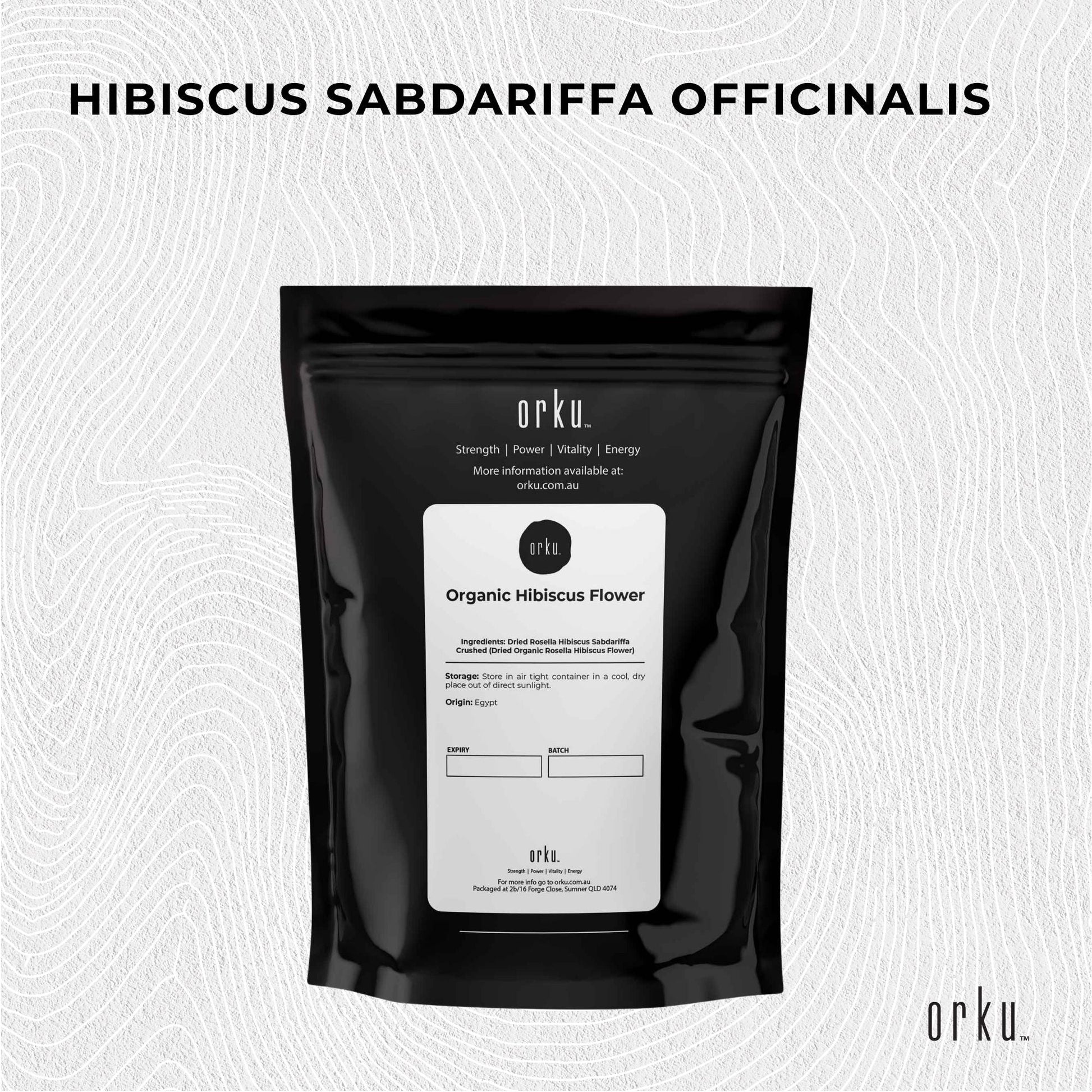 Crushed organic hibiscus rosella flowers in a jar, dried herbal tea ingredient for food and beverage use.