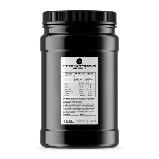 Hlpmedical Orku 1kg vanilla whey protein isolate powder jar, sports nutrition supplement for muscle recovery and fitness.