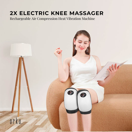 Hlpmedical electric knee massager with air compression, heat, and vibration for pain relief and relaxation.