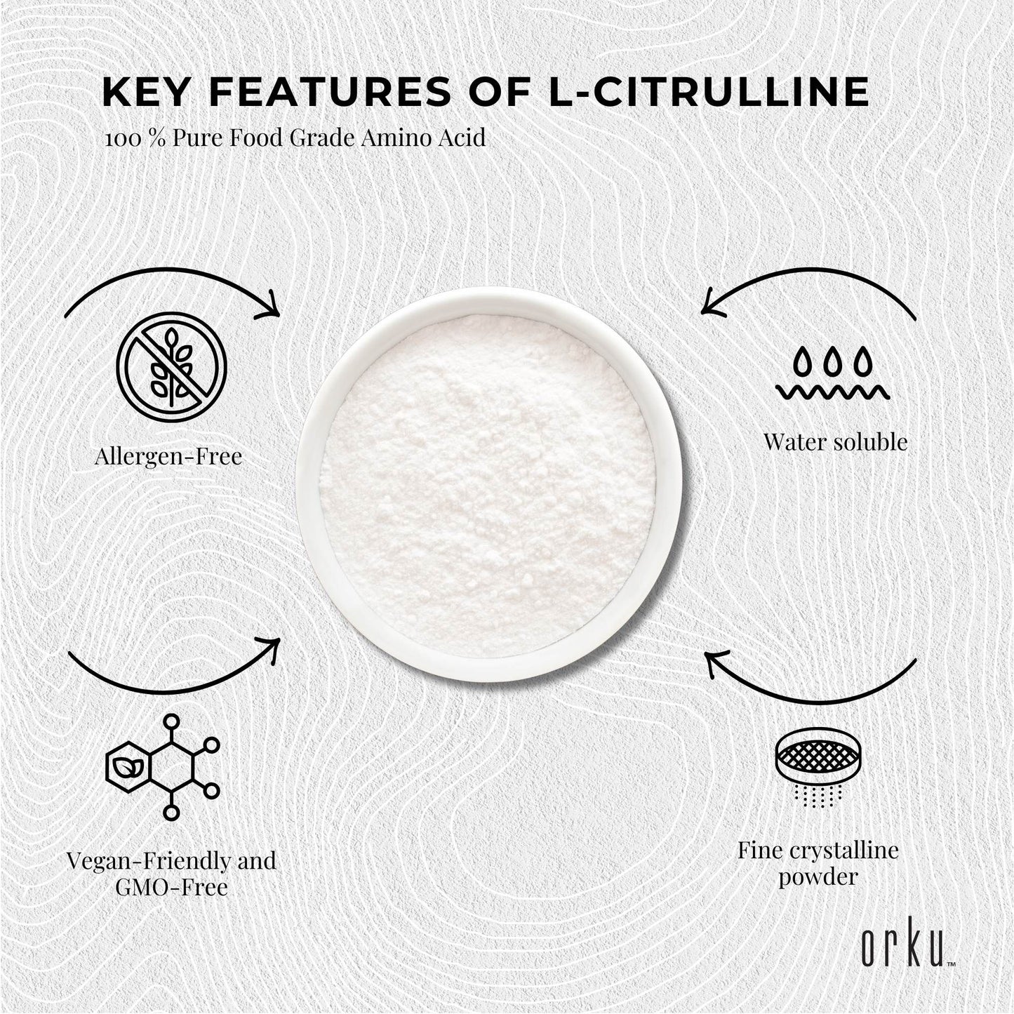 V238-SUPDZ-40426169106512-04.jpg: Hlpmedical Orku 400g L-Citrulline powder bucket, pure food-grade amino acid supplement for health and fitness.