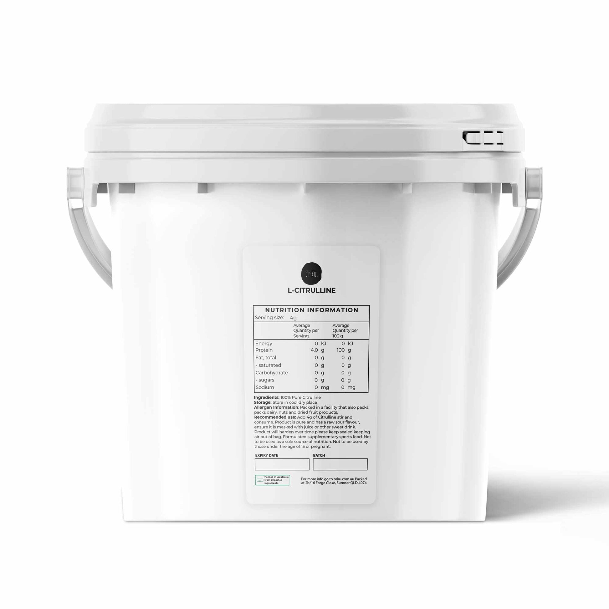 Hlpmedical Orku 3kg L-Citrulline powder bucket, pure food-grade amino acid supplement for health and fitness nutrition.