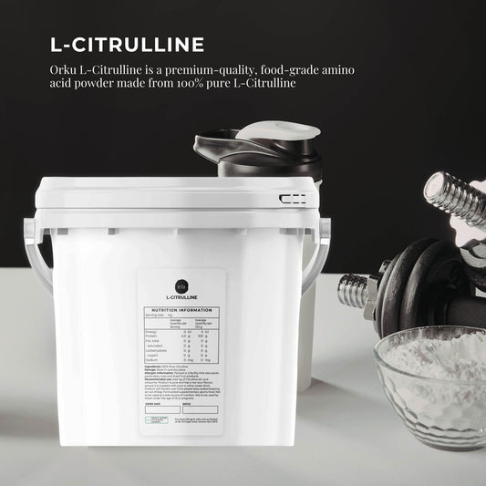 Hlpmedical Orku 3kg L-Citrulline powder bucket showing pure food-grade amino acid supplement in a large container