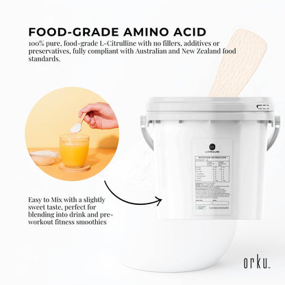 Orku 3kg L-Citrulline powder bucket by Hlpmedical, pure food grade amino acid supplement for health and fitness.