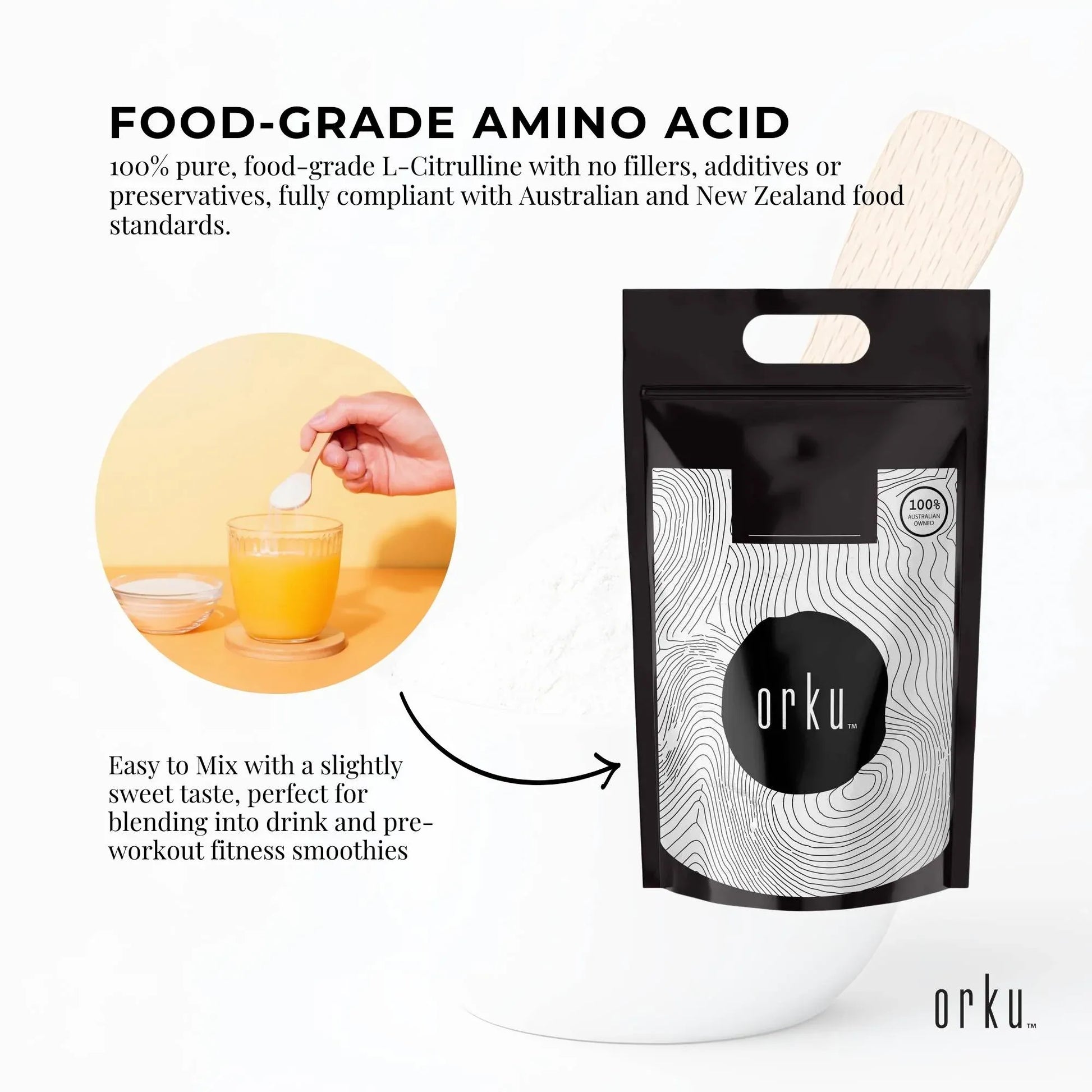 Hlpmedical Orku 5kg L-Citrulline powder bucket showing the food-grade amino acid supplement container.