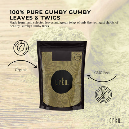 1kg Gumby Gumby Pure Powder by Hlpmedical, Aboriginal Pittosporum Angustifolum plant supplement in a clear package.