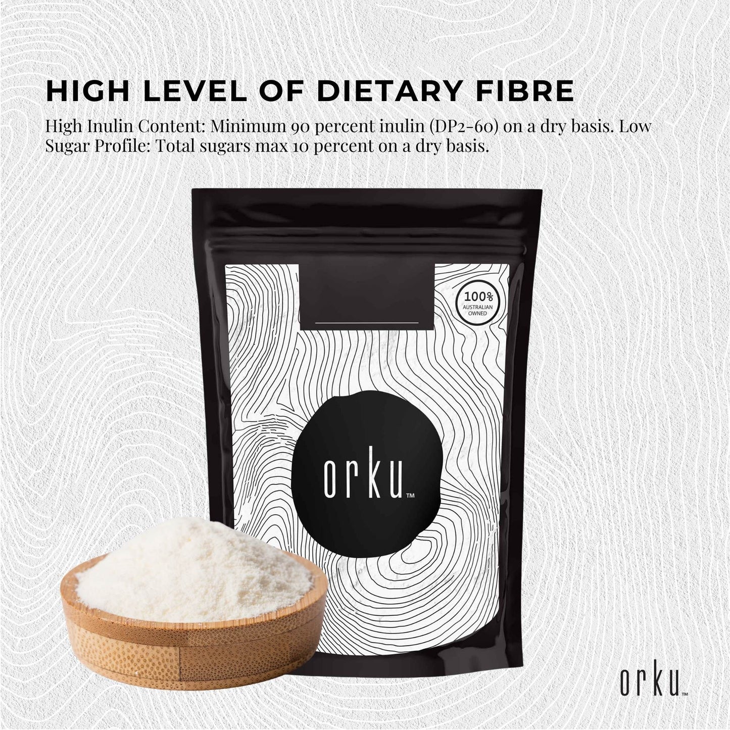 Hlpmedical Orku 400g chicory root inulin powder, unflavored dietary supplement for health and nutrition.