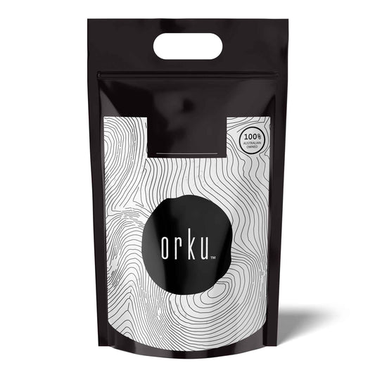 Hlpmedical Orku 10kg chicory root inulin powder, unflavored dietary supplement, displayed in a clear container on a white background.