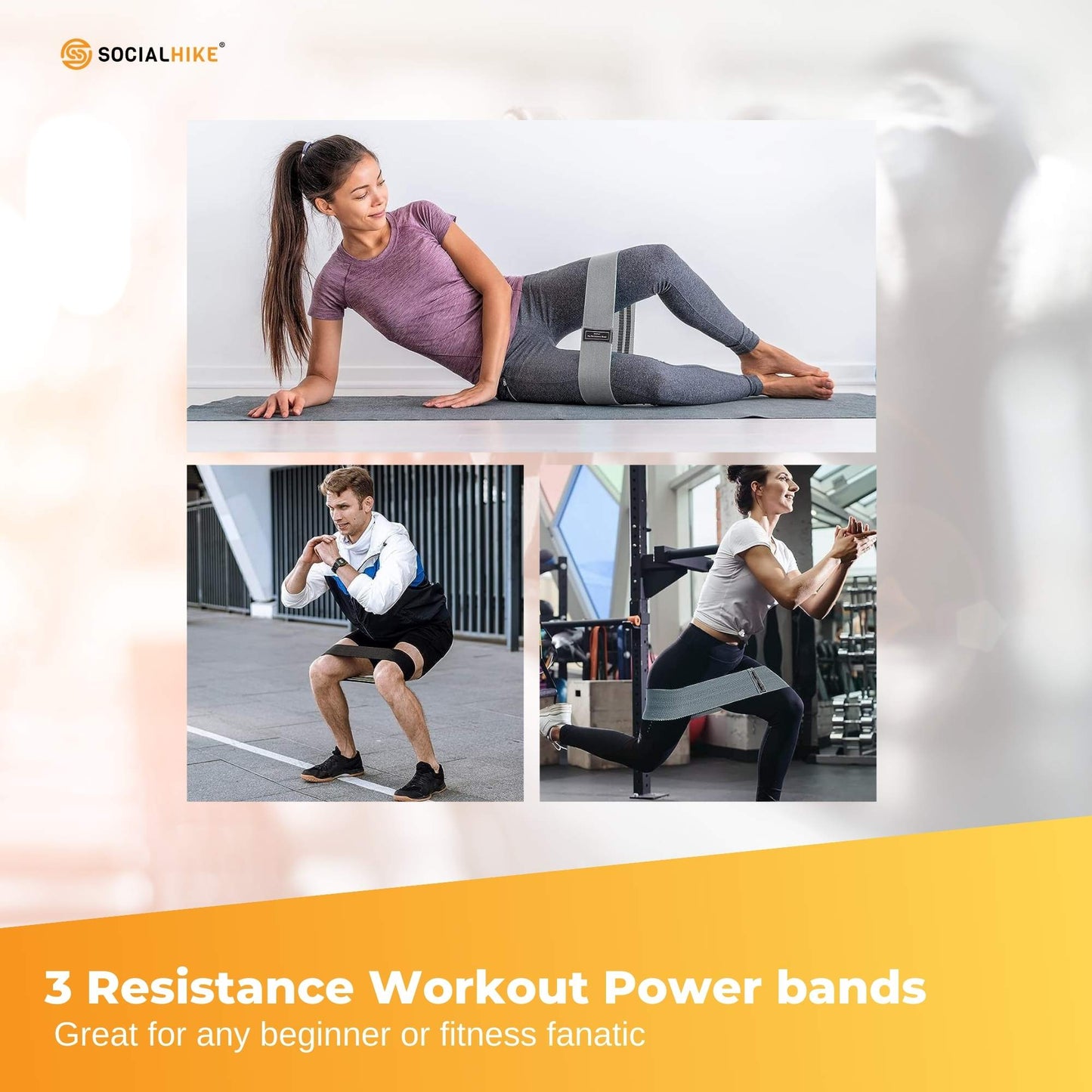 Hlpmedical resistance exercise hip bands set with three stretch power loops for glute and booty workouts, ideal for gym and yoga.