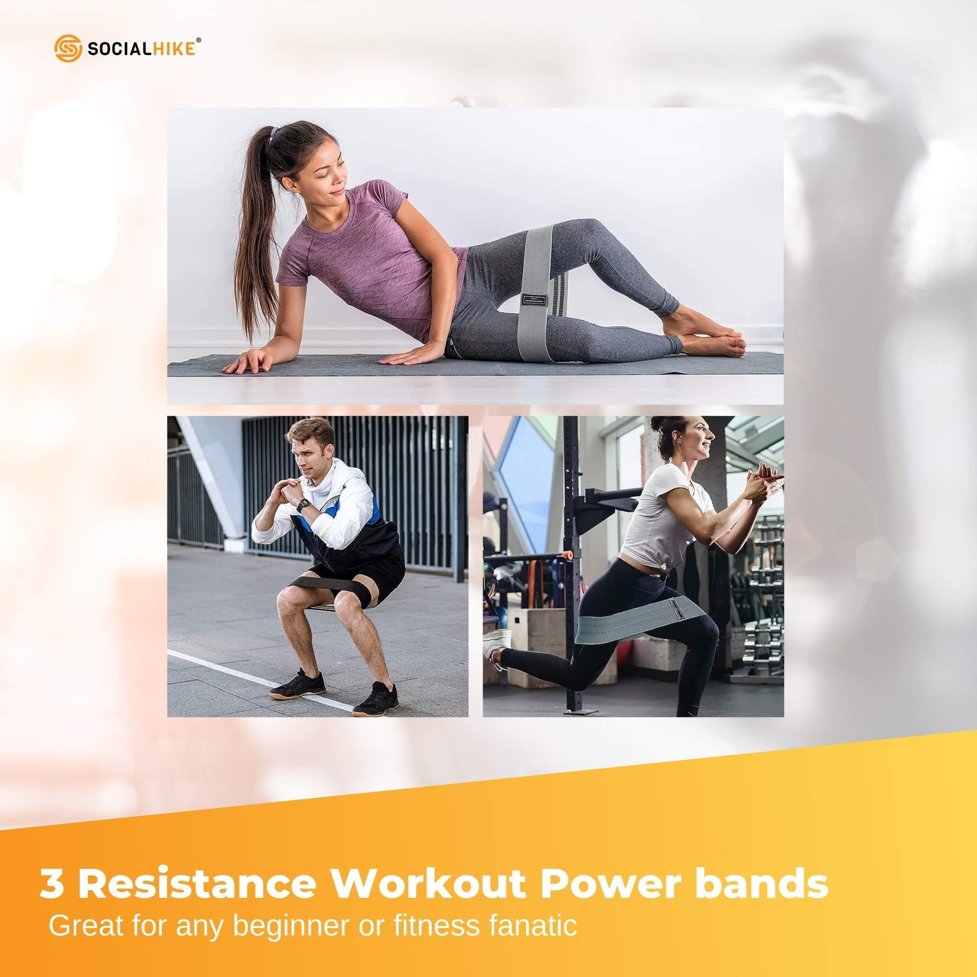 Hlpmedical resistance exercise hip bands set with three stretch power loops for glute and booty workouts, ideal for gym and yoga.