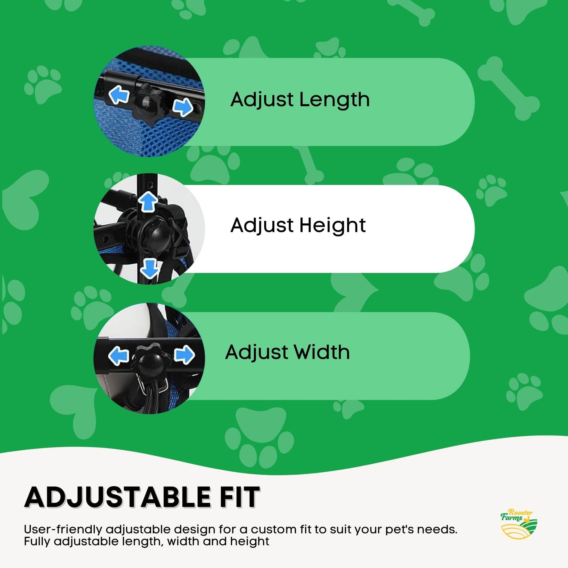 Hlpmedical Rooster Farms Little Dog Wheelchair with adjustable harness and back leg aid for medium-sized dogs.