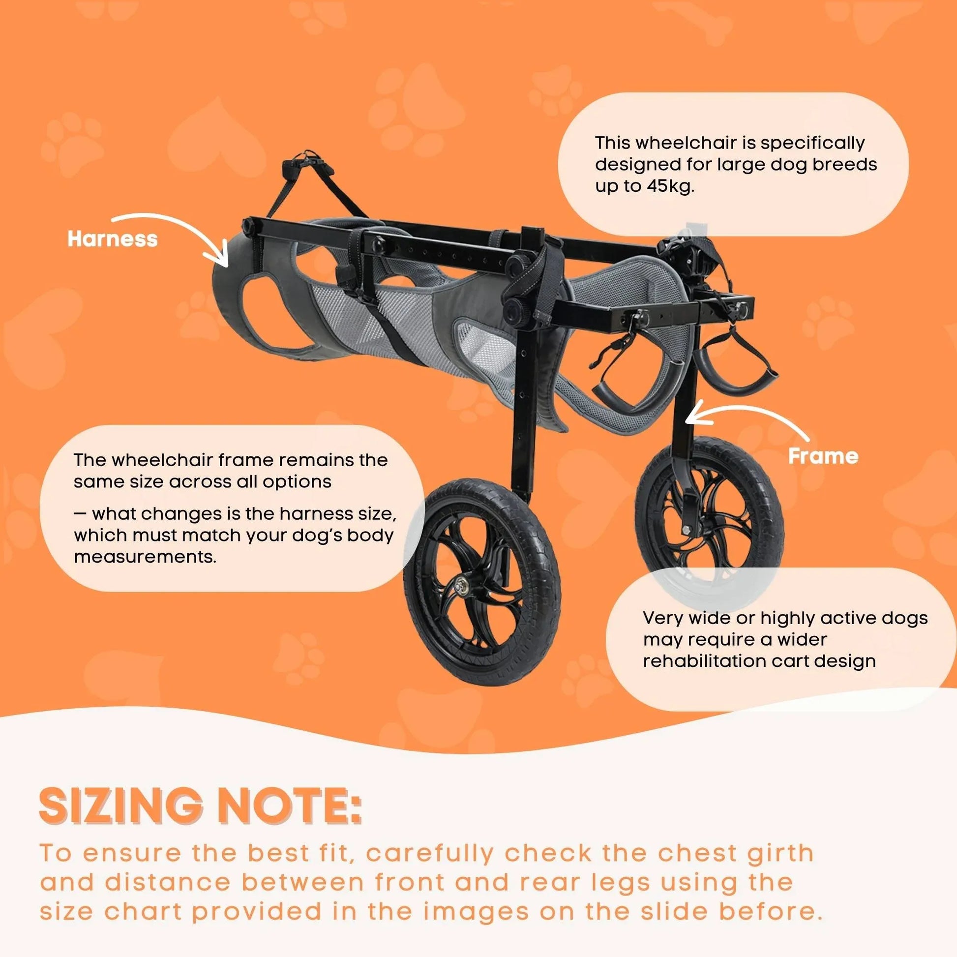 Hlpmedical Rooster Farms Large Dog Wheelchair XL harness with adjustable back leg aid for mobility support in dogs.