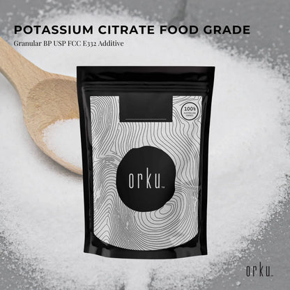 Granular Orku 2kg potassium citrate food grade supplement by Hlpmedical, used as a dietary additive in nutrition and health products.