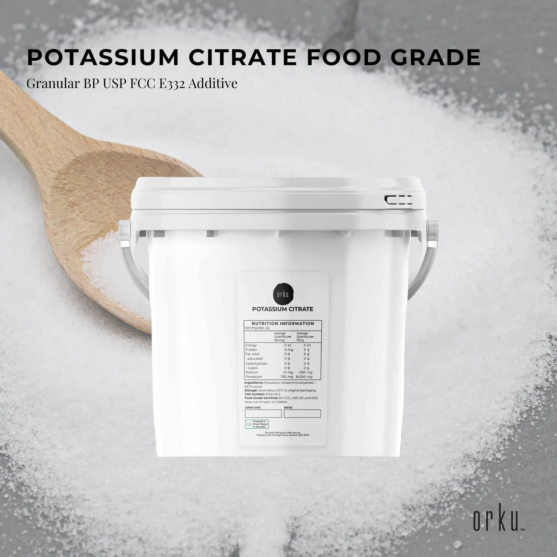 Hlpmedical Orku 5kg potassium citrate food grade granular supplement, used as a dietary additive for health and nutrition.