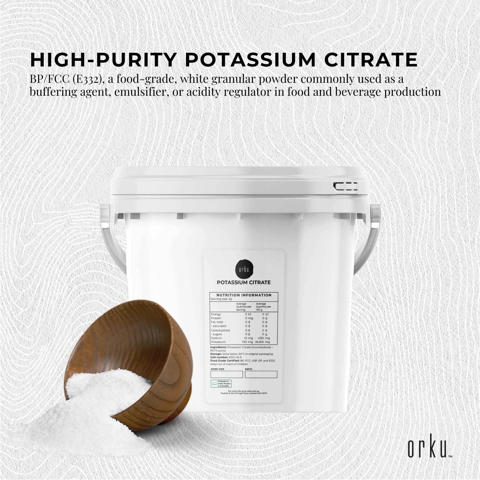 Hlpmedical Orku 5kg potassium citrate food grade granular supplement tub for nutritional and health use