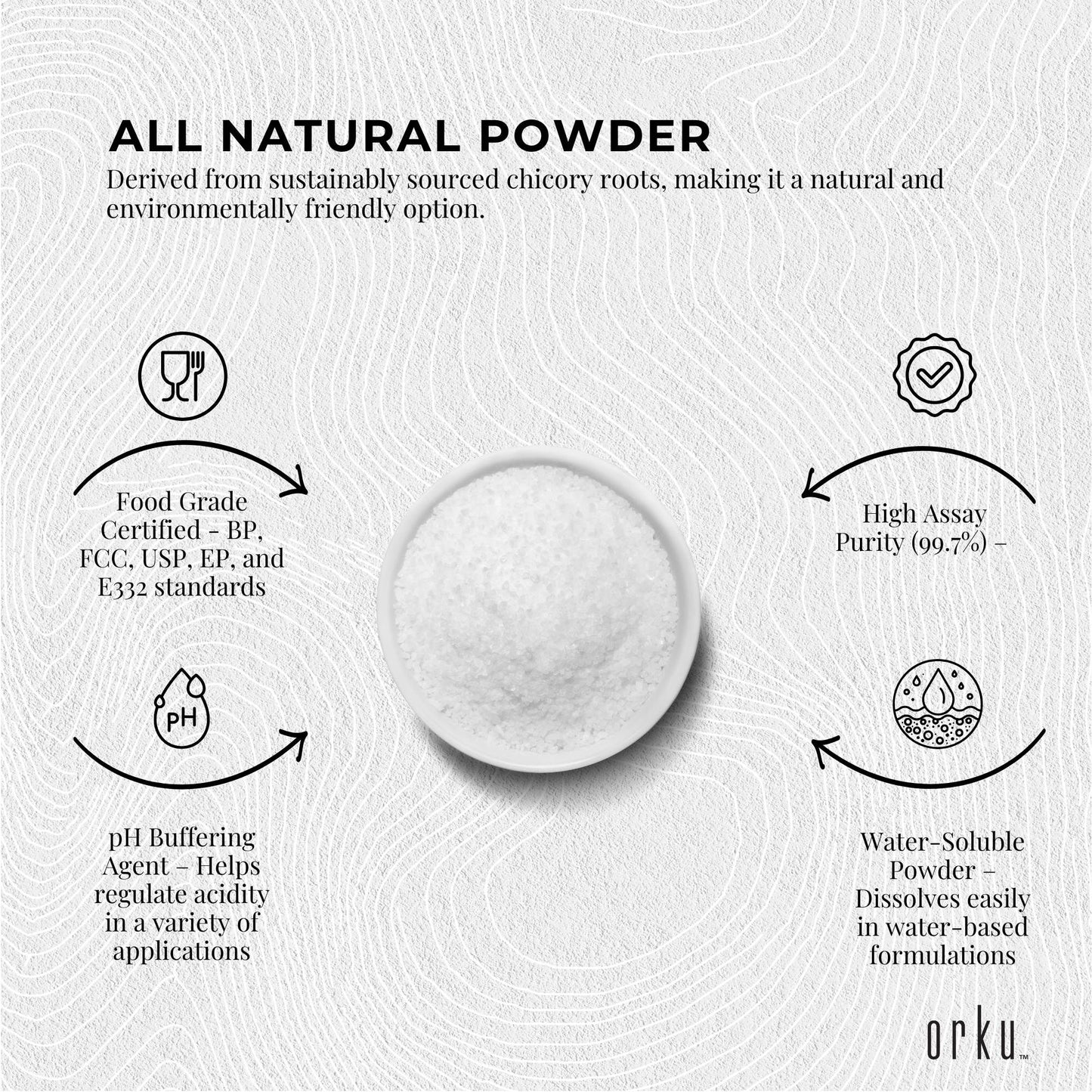 Hlpmedical Orku 5kg potassium citrate food grade granular supplement for health and nutrition in a large tub.