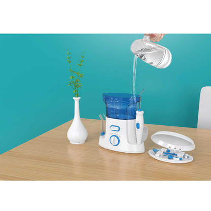 Hlpmedical 600ml electric dental water flosser for oral care, showing water tank and jet nozzle for teeth cleaning.