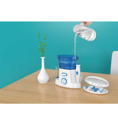 Electric dental water flosser in white, 600ml capacity, Hlpmedical oral irrigator for teeth cleaning and gum health.