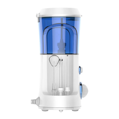 Hlpmedical 600ml electric dental water flosser for oral care, showing the compact irrigator device and water reservoir in use.