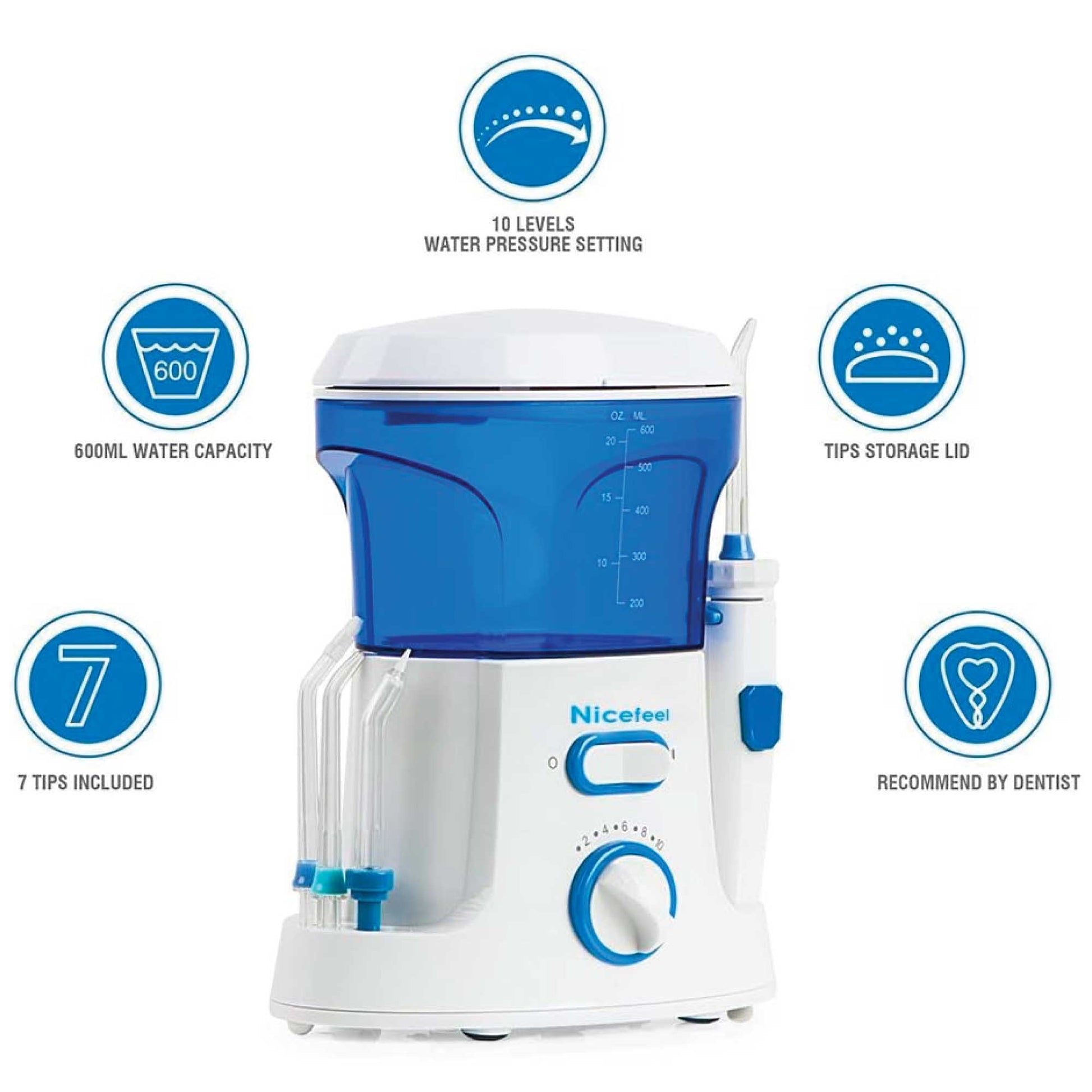 Hlpmedical 600ml electric dental water flosser with water reservoir and nozzle for effective oral hygiene and teeth cleaning.