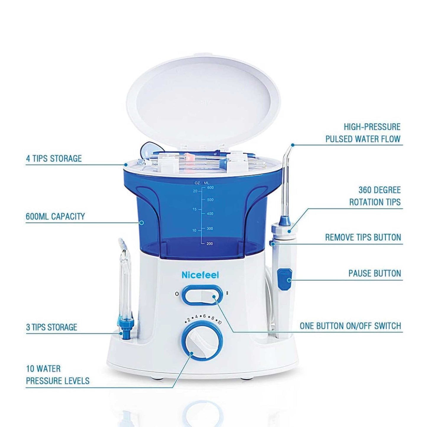 Electric dental water flosser by Hlpmedical, 600ml oral irrigator for effective teeth cleaning and gum health.