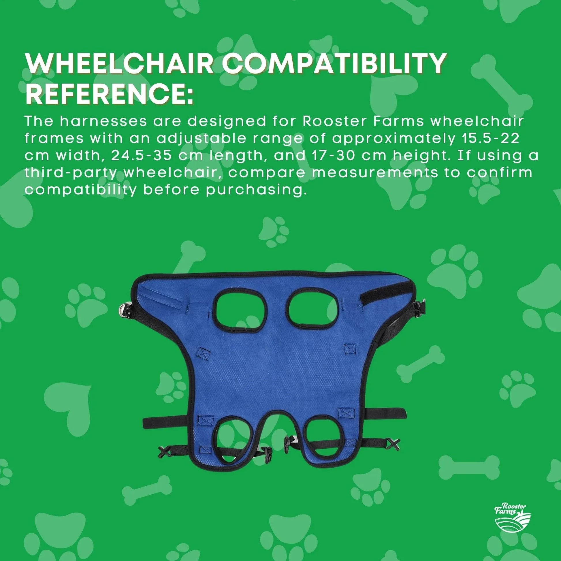 Hlpmedical Rooster Farms dog wheelchair replacement harness for small dogs up to 10kg, adjustable pet care harness on a white background.